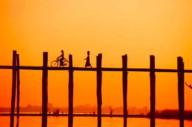 U Bein Bridge Transportation at Sunset